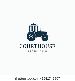 Courthouse with tractor minimal logo design concept vector illustration