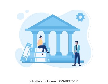Courthouse with two people out front trending concept flat illustration