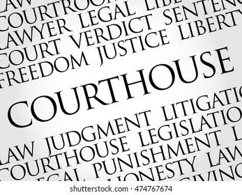 Courthouse word cloud collage, business concept background