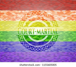 Court-martial emblem on mosaic background with the colors of the LGBT flag