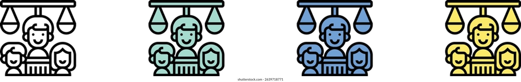 courtroom icon. Outline, Green, Blue and Yellow Style Design Isolated On White Background