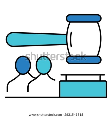 Courtroom with Judge, Gavel, and Scales vector icon design