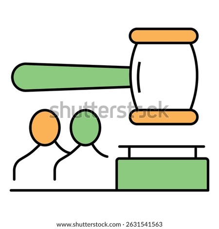 Courtroom Scene with Judge, Gavel, and Scales vector icon design