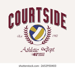 Courtside Athletic Dept. 82 east league vintage artwork for sportswear. Sport logo slogan with college varsity print for graphic tee t-shirt or sweatshirt, and other uses.	