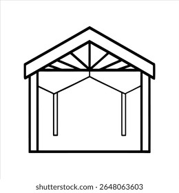 Courtyard Building Line Art with Open Roof Design