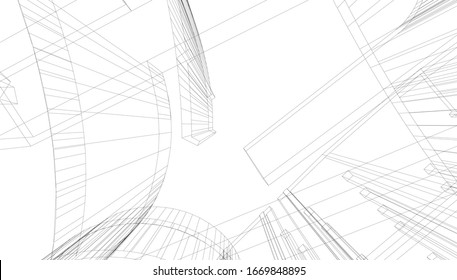 
Courtyard in linear design hypertrophied perspective