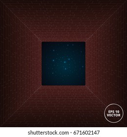 courtyard well at night with stars on the sky vector illustration