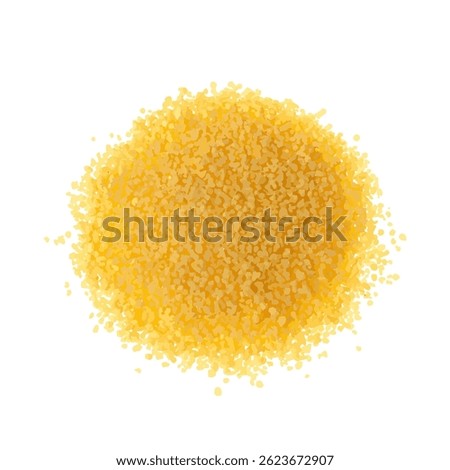 Couscous pile, dry cuscus, raw kuskus, uncooked cous cous or semolina granules on white background, vector illustration