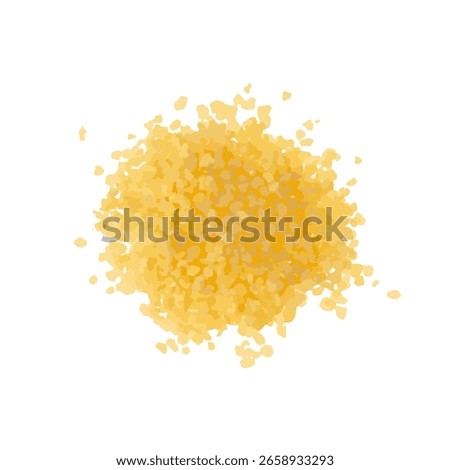 Couscous pile, dry cuscus, raw kuskus, uncooked cous cous or semolina granules on white background, vector illustration
