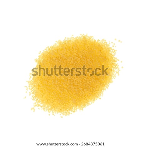 Couscous pile, dry cuscus, raw kuskus, uncooked cous cous or semolina granules on white background, vector illustration