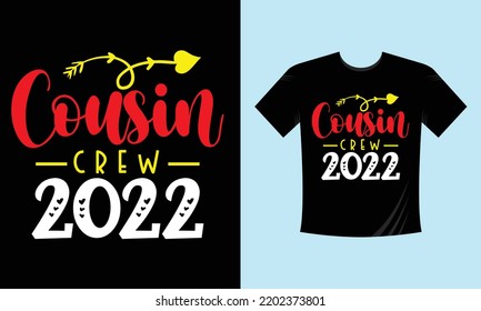 cousin crew 2022 Christmas t shirt design vector template, snowman, snow flacks, Santa Claus, merry Christmas print