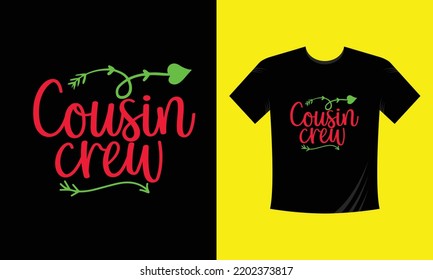 cousin crew Christmas t shirt design vector template, snowman, snow flacks, Santa Claus, merry Christmas print