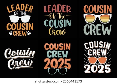 Cousin Crew Typography Print Design Bundle, Family Typography Design, Print Template, EPS