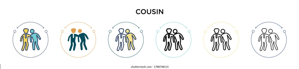 Cousin icon in filled, thin line, outline and stroke style. Vector illustration of two colored and black cousin vector icons designs can be used for mobile, ui, web