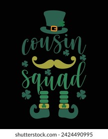 Cousin Squad St. Patrick's day shirt print template, shamrock typography design for Ireland, Ireland culture Irish traditional t-shirt design