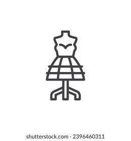 Couture dress line icon. linear style sign for mobile concept and web design. Woman dress on a mannequin outline vector icon. Tailoring atelier symbol, logo illustration. Vector graphics