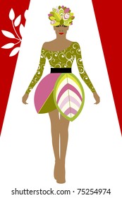 Couture fashion - environment concept - leaves for hat and skirt of dress