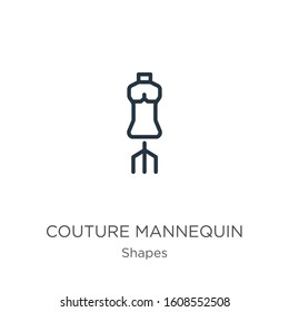 Couture mannequin icon. Thin linear couture mannequin outline icon isolated on white background from shapes collection. Line vector sign, symbol for web and mobile