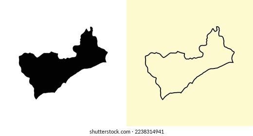 Cova Lima map, East Timor, Asia. Filled and outline map designs. Vector illustration