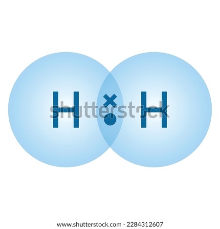 Covalent bond of the hydrogen molecule. Two hydrogen atoms and hydrogen molecule. Vector illustration isolated on white background.
