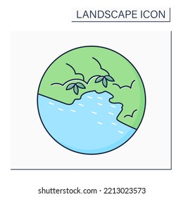 Cove Color Icon. Small Indentation Or Recess In The Shoreline Of A Sea, Lake, Or River.Landscape Concept.Isolated Vector Illustration