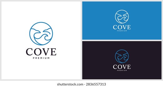 Cove logo design with ocean waves and water graphic illustration