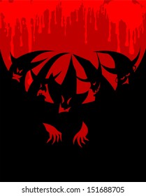 coven on red black background, vector, illustration