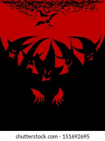 coven on red black background, vector, illustration