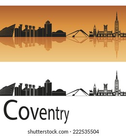 Coventry skyline in orange background in editable vector file