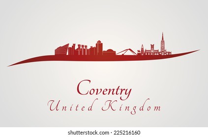 Coventry skyline in red and gray background in editable vector file