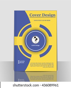 Cover A4. Circle. Blue. Yellow. Abstract. Design. Brochure title sheet. Book. Poster. Geometric. Modern. Creative. Leaflet. Template layout. Analytic. Vector. 