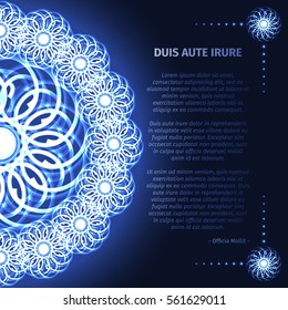 Cover with abstract fractal flower on blue background. Vector illustration 10 EPS