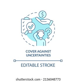 Cover against uncertainties turquoise concept icon. Benefits of insurance policy abstract idea thin line illustration. Isolated outline drawing. Editable stroke. Arial, Myriad Pro-Bold fonts used