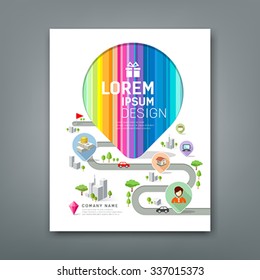 Cover Annual Report Colorful Map Pointer Create Design On White Background, Vector Illustration