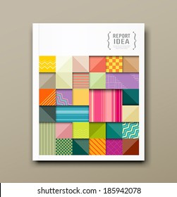 Cover annual report, colorful pattern fabrics square design background, vector illustration