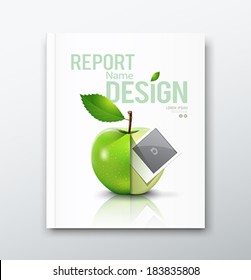 Cover Annual report, green apple and instant photo design background, vector illustration