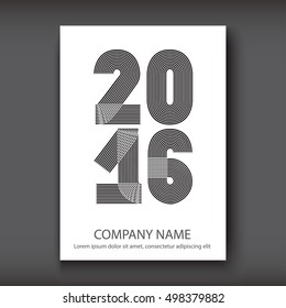 Cover Annual Report numbers 2016, modern design on white background, year 2016 in thin lines striped minimalist, vertical numbers written with a pen, vector illustration