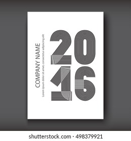 Cover Annual Report numbers 2016, modern design on white background, year 2016 in thin lines striped minimalist, vertical numbers written with a pen, vector illustration