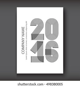 Cover Annual Report numbers 2016, modern design on white background, year 2016 in thin lines striped minimalist, vertical numbers written with a pen, vector illustration