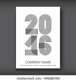 Cover Annual Report numbers 2016, modern design black on white background, year 2016 in thin lines striped minimalist, vertical numbers written with a pen, vector illustration