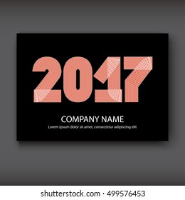 Cover Annual Report numbers 2017, modern design red on black background, year 2017 in thin lines striped minimalist, numbers written with a pen, vector illustration
