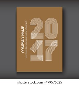 Cover Annual Report numbers 2017, modern design white on craft paper background, year 2017 in thin lines striped minimalist, numbers written with a pen, vector illustration