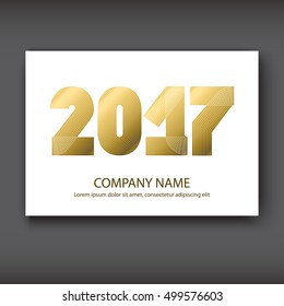 Cover Annual Report numbers 2017, modern design gold on white background, year 2017 in thin lines striped minimalist, numbers written with a pen, vector illustration