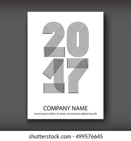 Cover Annual Report numbers 2017, modern design black on white background, year 2017 in thin lines striped minimalist, numbers written with a pen, vector illustration