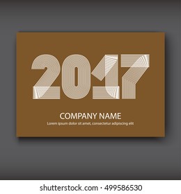Cover Annual Report numbers 2017, modern design white on craft paper background, year 2017 in thin lines striped minimalist, numbers written with a pen, vector illustration
