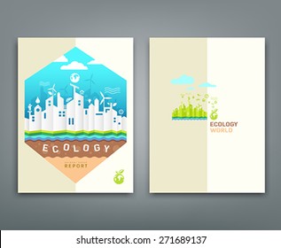 Cover annual report origami building ecology concept design background, vector illustration
