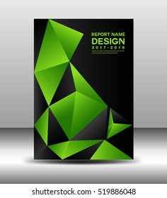 Cover Annual report template vector, business brochure flyer, green cover design, book cover,  polygon background