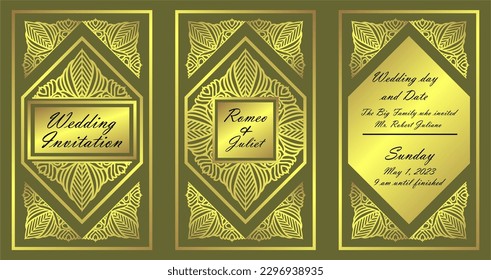 Cover background design set. Luxurious stripe pattern in premium gold color. Vector dark green background for Name Space layouts, luxury invitations, formal and wedding invitation templates