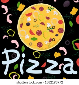 cover background illustration, on the theme of Italian pizza cuisine, for decoration and design vector EPS 10