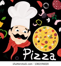 cover background illustration, on the theme of Italian pizza cuisine, for decoration and design vector EPS 10